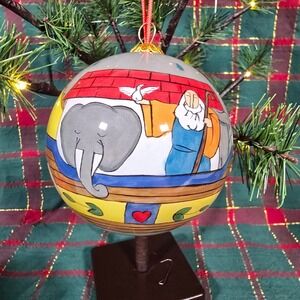 Noah's Ark Hand Painted‎ Glass Christmas Ornament Noah's Ark Animals